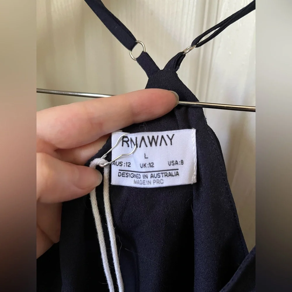 Runway Navy Blue Asymetrical Wrap Dress Size Large - Picture 5 of 9